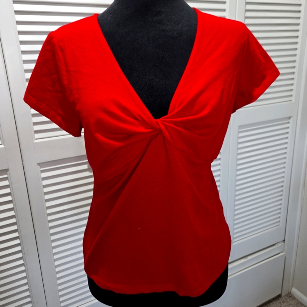 Red V-Neck Twist Front Women's Top